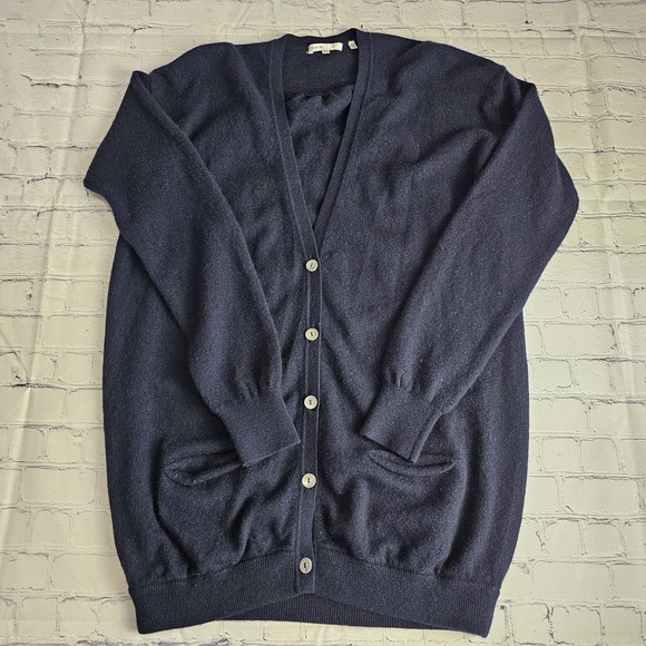 Vince‎ Womens Large 100% Cashmere Cardigan Blue Pockets Button Long Sleeve